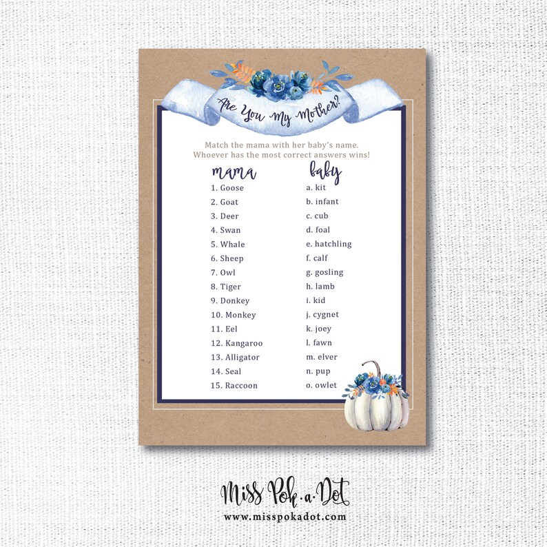 White Pumpkin Baby Shower Game Printable Are You My Mother Etsy