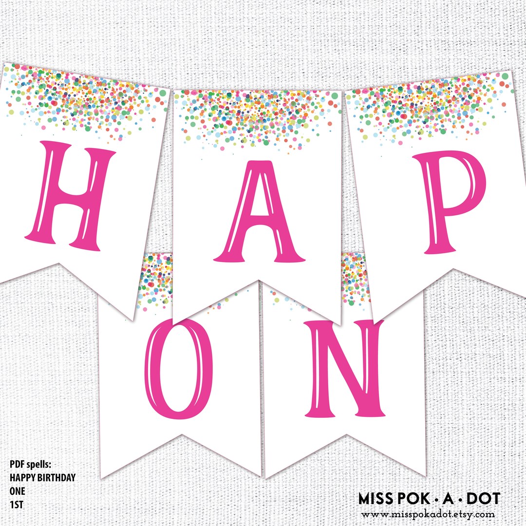 Funfetti Confetti Pennant Banner, Printable, Rainbow Confetti Digital ...