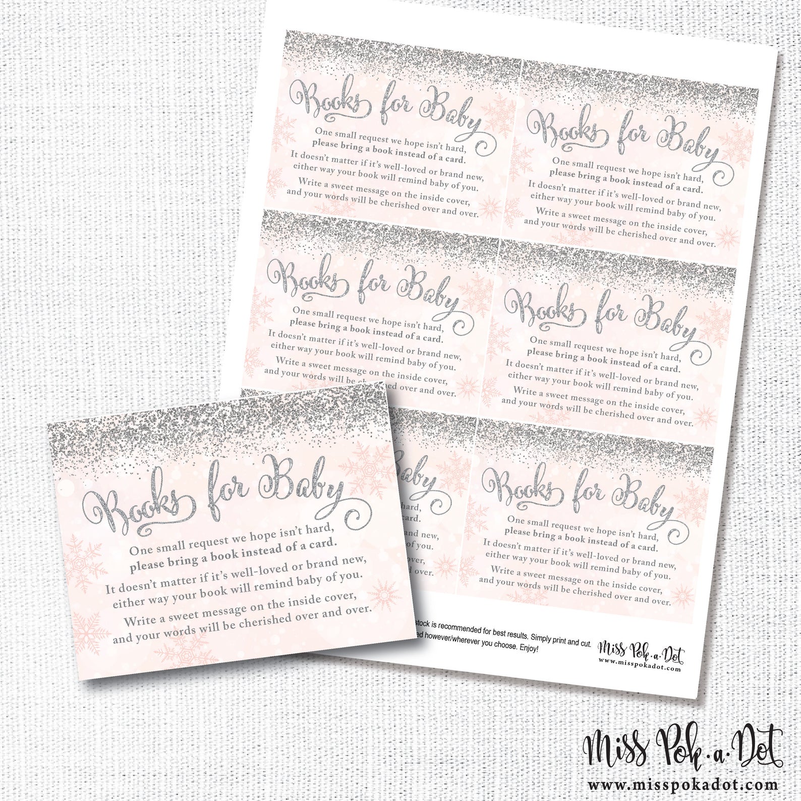 Pink Silver Winter Baby Shower Book Request Printable | Etsy