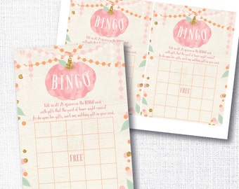 A little pumpkin is on her way BINGO baby girl shower game - pink pumpkin bingo card - instant download - fall shower