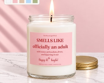 18th Birthday Candle Gift Funny 18th Birthday Gift Officially an Adult Candle Custom Message Gift for Her