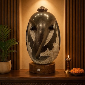 Hand Carved Black Stone Ganesha Sculpture, Modern Minimalist Idol, Luxury Pooja Decor
