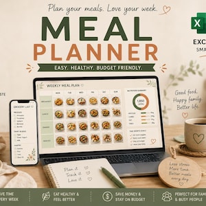 Maaltijdplanner + boodschappengenerator voor Excel en Python | Weekmenu | Voeding & budget | Digitale download