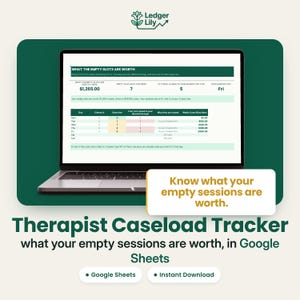 Therapist Caseload Tracker Spreadsheet for Google Sheets: Open Session Slots, Fee Type Limits and Waiting List Answers