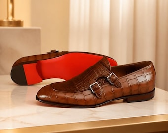Maßgefertigte, handgefertigte Doppelmonk-Schuhe aus braunem Leder, stilvolle Schuhe für Hochzeiten und Business