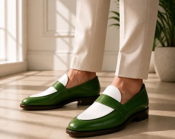 Handmade  Two tone formal leather shoes, Men moccasins,  Spectator shoes