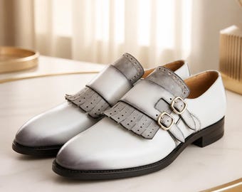 Handgefertigte Herren-Brogues, Fransen, Monk-Strap-Schuhe, Echtlederschuhe