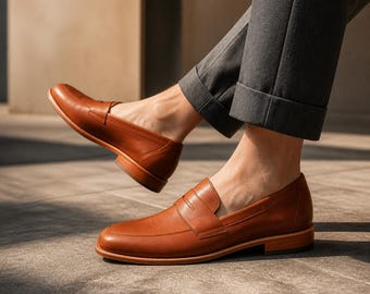Handmade Men's Dark Tan Leather Moccasin Shoes, Casual Loafer Shoes