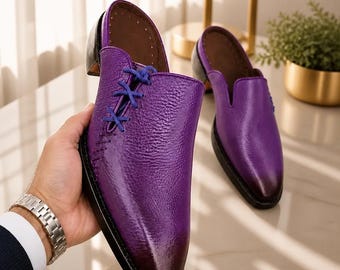 Men's Handmade Leather Shoes Purple Patina Formal Dress Shoes, Unique Shiny Shoe