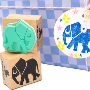 Olifant Stempel – Minimalistisch ontwerp voor journals, cadeaulabels, kinderkunst & stationery – Vierkante stempel – Mintgroen rubber