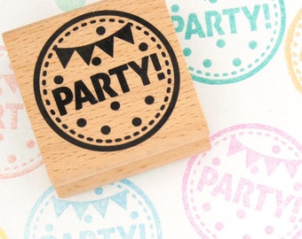 Round Stamp - "Party!" Text - Festive Banner