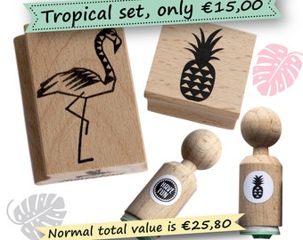 Tropical Gift Stamp Set: Flamingo, Pineapple, and Mini Fun Stamps