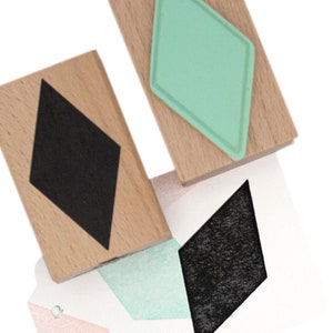 Diamond/Rhombus Shape Rubber Stamp - 55x35mm Wooden Block