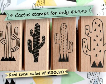 Cactus stempel set met 4 cactusstempels, cactus stempels, cactus inktstempels, cactus rubber stempels, cactus thema stempels