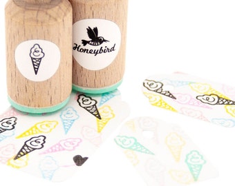 Mini Wooden Ice Cone Stamp - Summertime Fun with the Ice Cone Stamp for Ice Lovers - Beech Wood & Mint Rubber