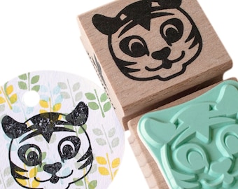 Tiger Head Rubber Stamp: Mint Green, Beech Wood Handle