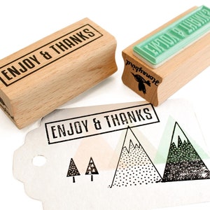 Enjoy & Thanks Stempel voor Cadeauverpakking en Bedankkaartjes – Rechthoekig Ontwerp met Kader, 45mm x 11mm