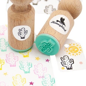 Adorable Mini Wooden cactus Stamp Unique Gift image 1