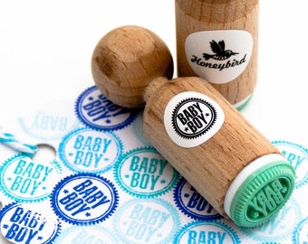 Baby Boy Mini text Stamp with mint rubber