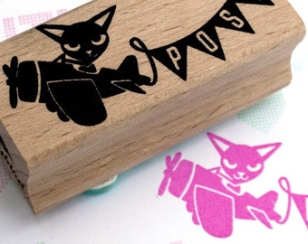 Schattige Kattenpiloot Houten Stempel voor Gepersonaliseerde Post en Enveloppen