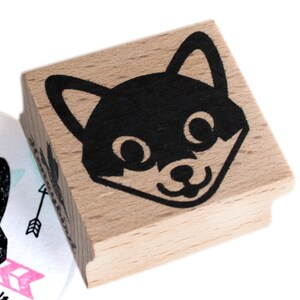 Timbro in gomma Smiling Fox per lavori artigianali – 1,18" x 0,91", assemblato a mano, in legno di faggio