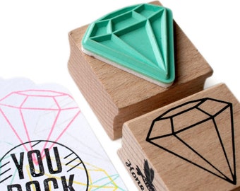 Diamond Rubber Stamp: Beech Wood Ink Stamp (30mm)