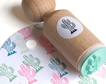 Stripe Cactus Mini Wooden Stamp for Crafts