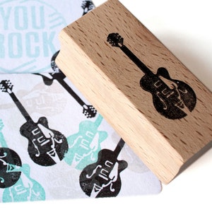 Guitar stamp Gretsch ink stamp, guitar rubber stamp, music lover, artist, 50's, father's day image 1