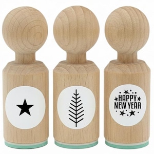 Ministempel-Set | Frohes Neues Jahr, Stern, Pine Tree | Feiertags-Feier-Briefmarken