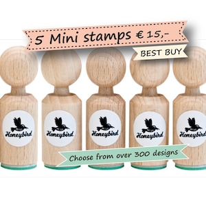 Kies 5 houten mini stempels met meer dan 300 ontwerpen om uit te kiezen