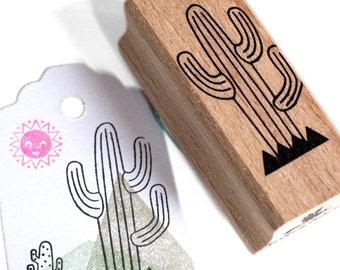 Stylish Cactus Stamp with Vertical Lines and Triangles