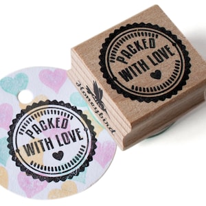 Packed with love ink stamp, package stamp, wrapping stamp, diy wrapping paper, stamping, present stamp image 1