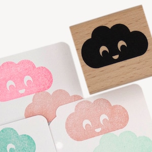 Happy Cloud Stamp by Miss Honeybird Wooden Rubber Stamp image 1