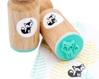 Cute Sitting Fox Wooden Stamp, 0.6 inch Mini Rubber Stamp