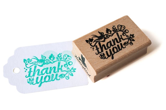 Thank you rubber stamp with cute bird | Etsy