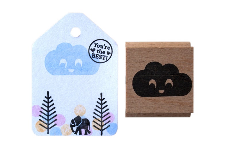 Happy Cloud Stamp by Miss Honeybird Wooden Rubber Stamp 画像 5