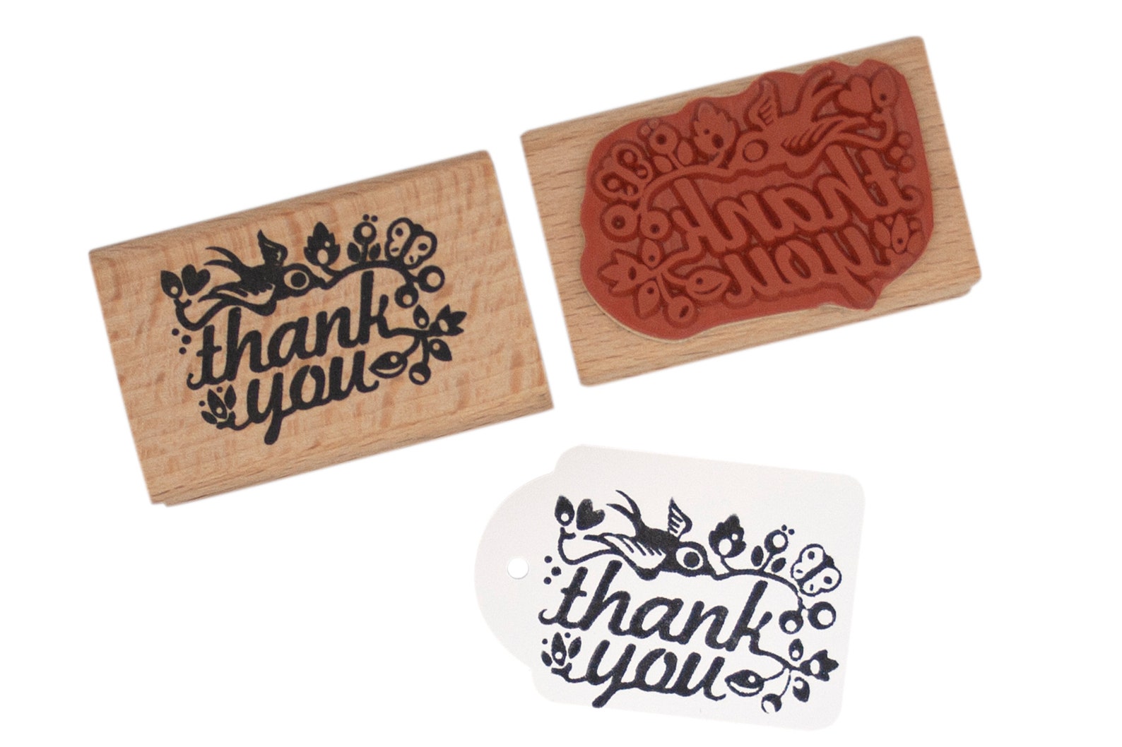 Thank You Rubber Stamp With Cute Bird - Etsy