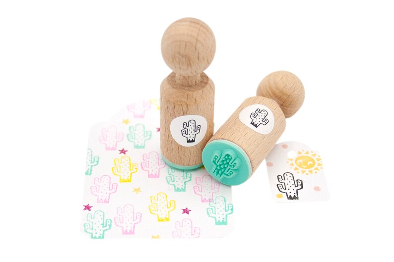 Adorable Mini Wooden cactus Stamp Unique Gift image 8