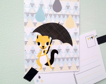 squirrel under her umbrella postcard