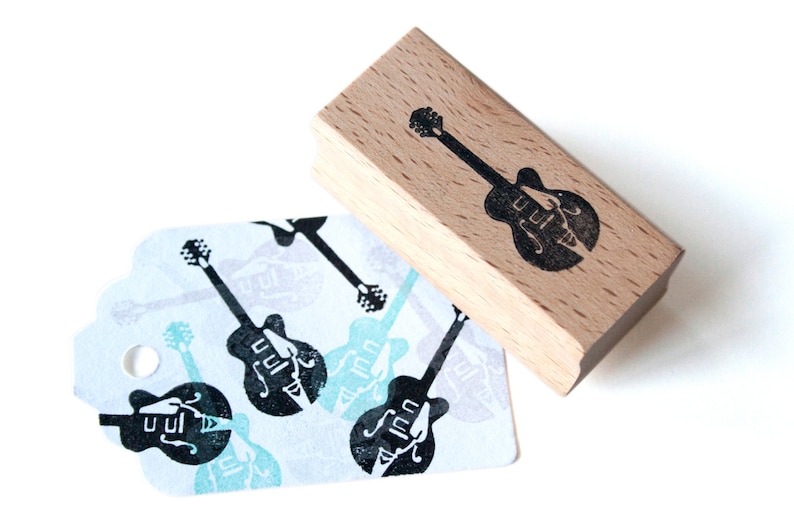 Guitar stamp Gretsch ink stamp, guitar rubber stamp, music lover, artist, 50's, father's day image 2