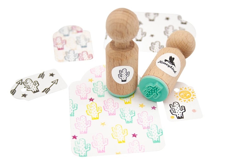 Adorable Mini Wooden cactus Stamp Unique Gift image 1