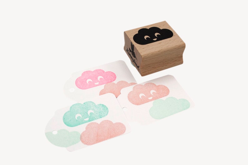 Happy Cloud Stamp by Miss Honeybird Wooden Rubber Stamp 画像 2