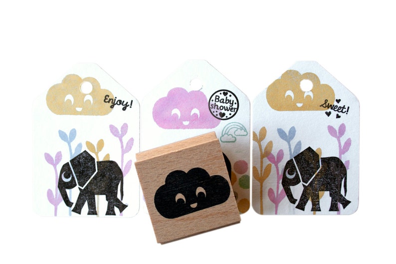 Happy Cloud Stamp by Miss Honeybird Wooden Rubber Stamp 画像 3