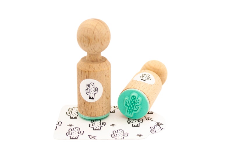 Adorable Mini Wooden cactus Stamp Unique Gift image 4