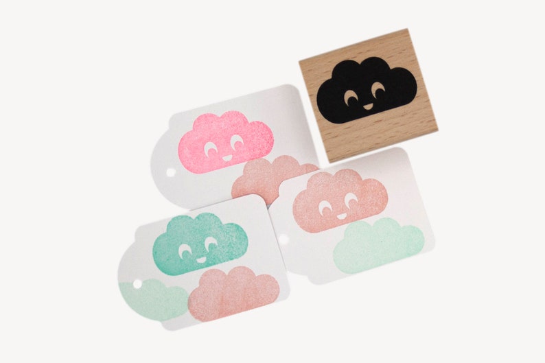 Happy Cloud Stamp by Miss Honeybird Wooden Rubber Stamp image 1