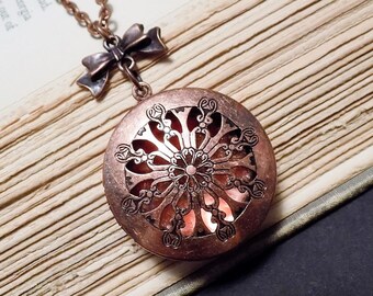Copper Filigree Locket Necklace