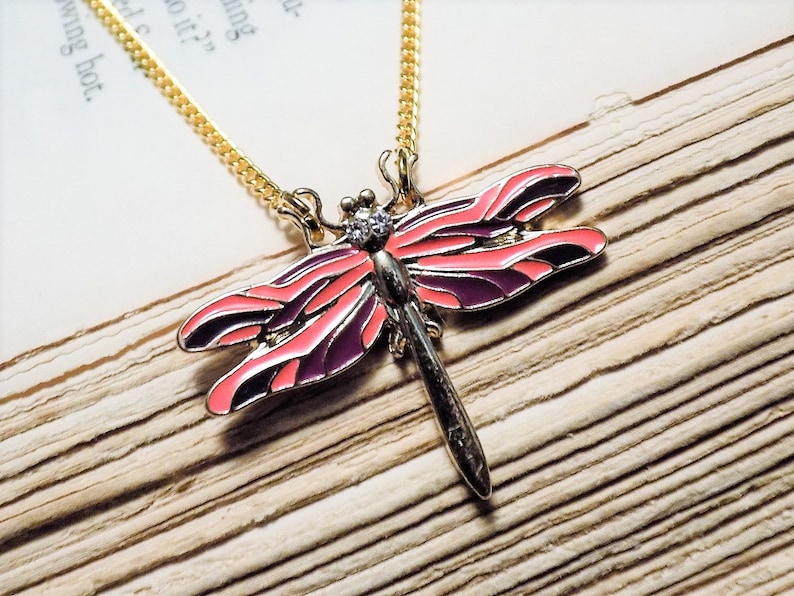 Gold and Enamel Dragonfly Necklace