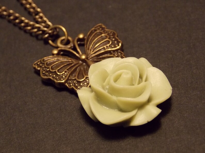 Butterfly Rose Necklace Choose Your Color Etsy
