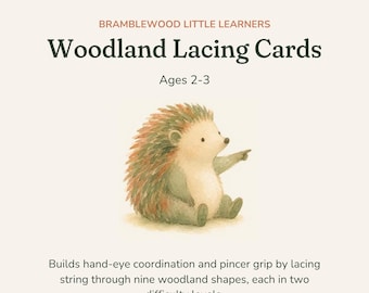 Cartes à lacer imprimables pour tout-petits, exercice de motricité fine, activité Montessori sur le thème de la forêt, 2-3 ans