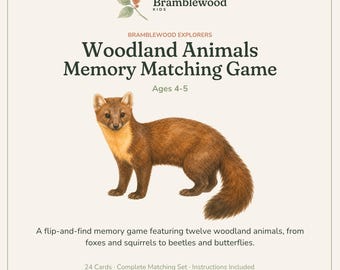 Jeu de mémoire sur les animaux de la forêt, fiche Montessori à imprimer, 4-5 ans